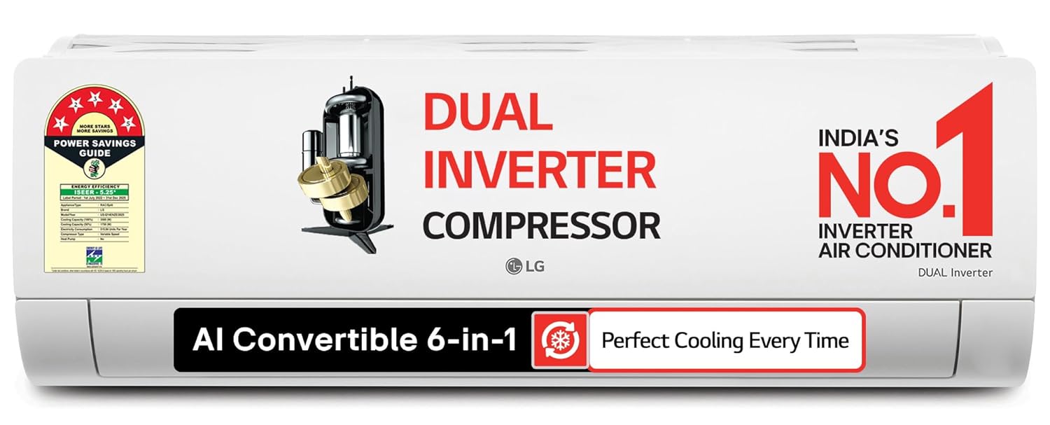 LG 1.5 Ton 5 Star DUAL Inverter Split AC (Copper, AI Convertible 6-in-1, VIRAAT Mode, Faster Cooling & Energy Saving, 4 Way Swing, HD Filter with Anti-Virus Protection, US-Q19YNZE3, White)