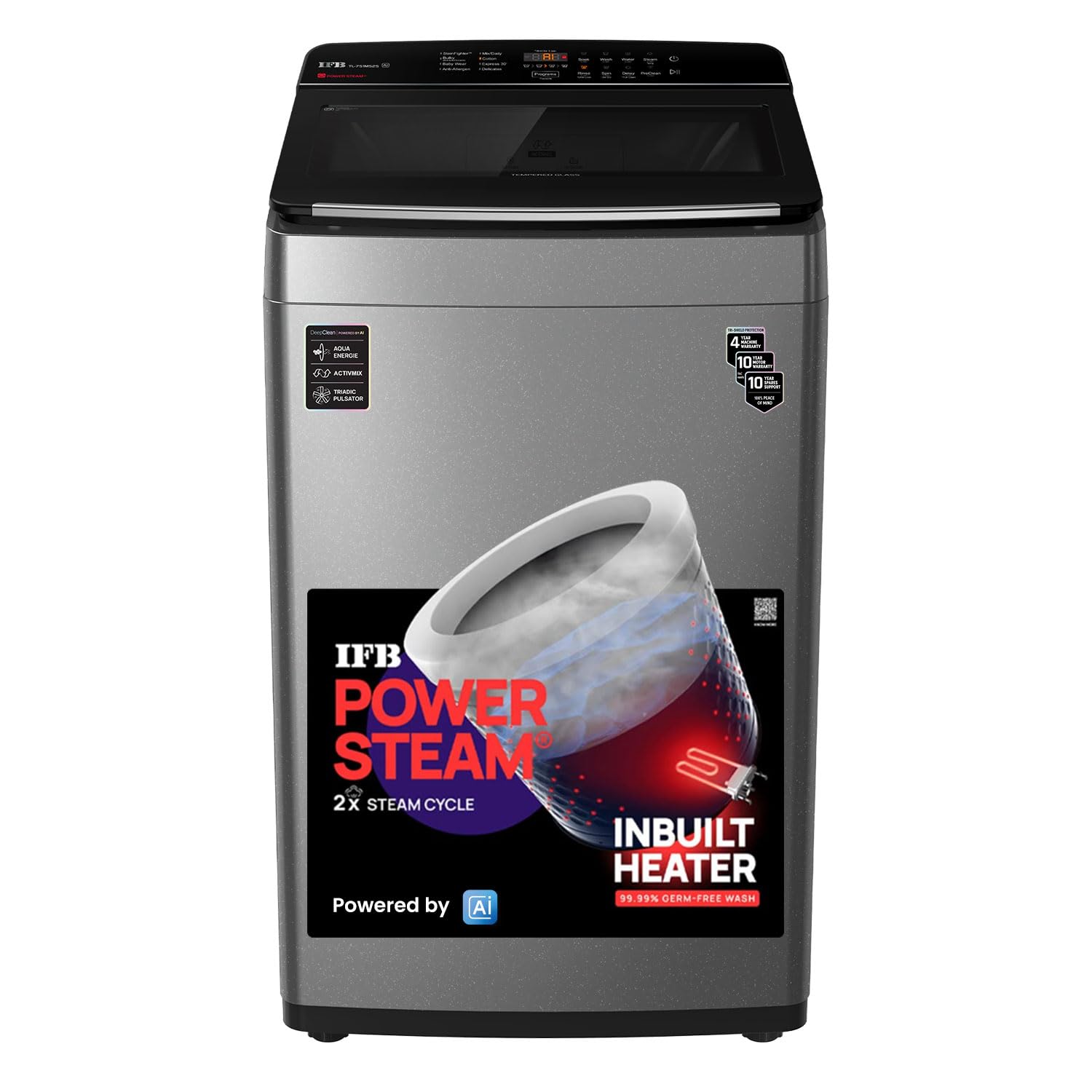 IFB 7.5 Kg 5 Star with DeepClean® Technology, AI Powered, Fully Automatic Top Load Washing Machine (TL751MS2S, PowerSteam®, Inbuilt Heater, Mystic Silver)